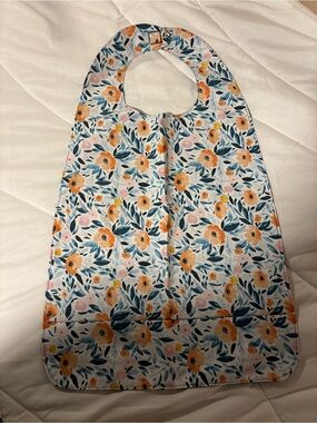 Floral Waterproof Adult Bib with Orange & Teal Flowers & pocket